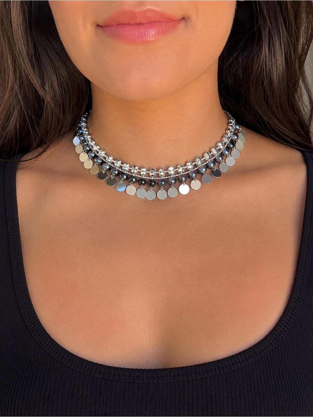 Old Navy Silver Layered Coin Fringe Bracelet